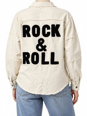 Panache Women’s Distressed Rock & Roll Button-Up Cotton Shirt Jacket, S